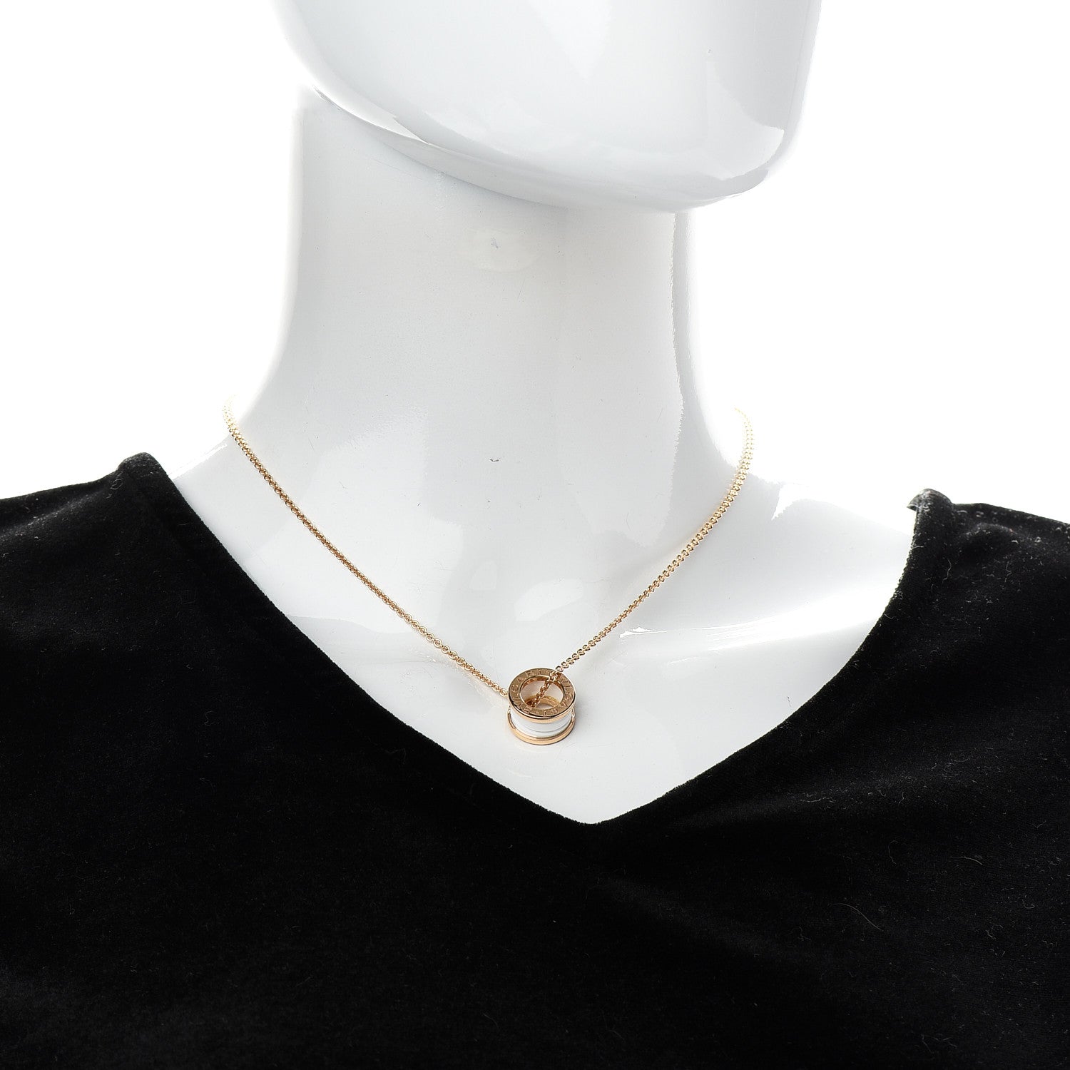Bulgari 18K Rose Gold White Ceramic B.Zero1 Pendant Necklace 2 of 8