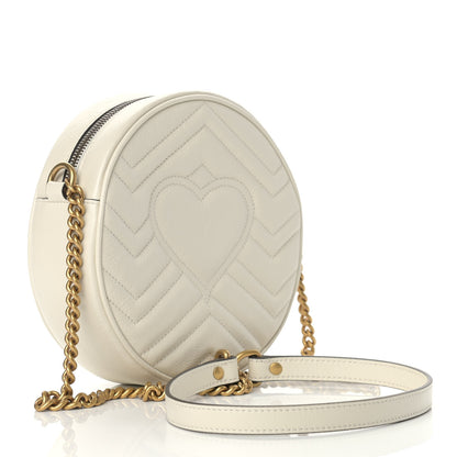 Gucci Calfskin Matelasse Mini GG Marmont Round Shoulder Bag White 3 of 9