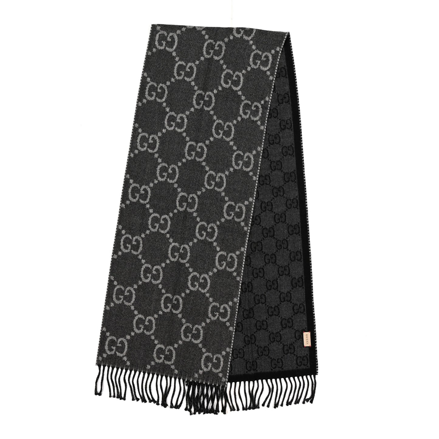 Wool Jacquard GG Monogram Scarf Grey Black