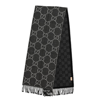 Gucci Wool Jacquard GG Monogram Scarf Grey Black 2 of 4