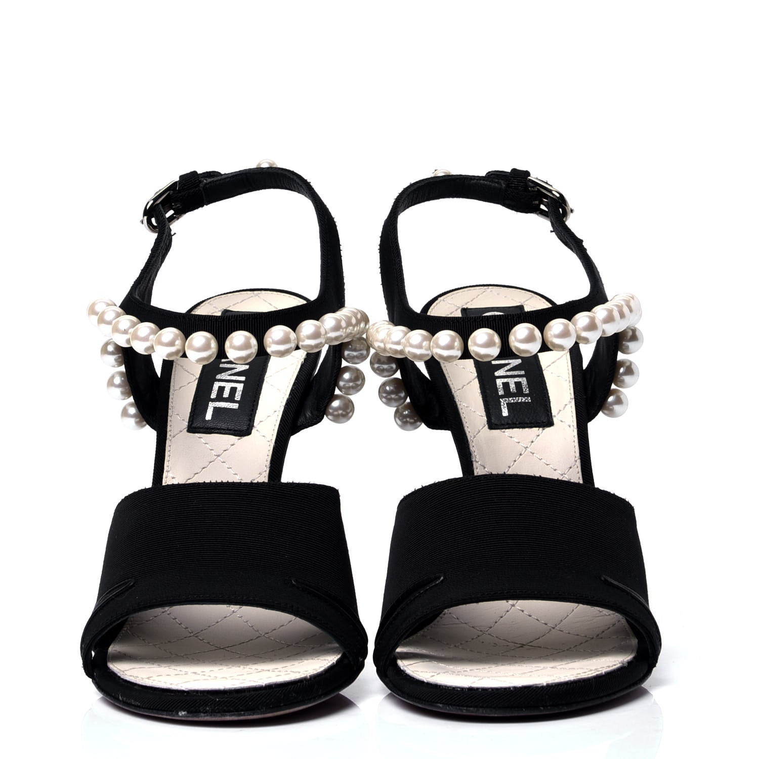 Chanel Lambskin Pearl Sandals 37 Black 2 of 7