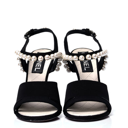 Chanel Lambskin Pearl Sandals 37 Black 2 of 7