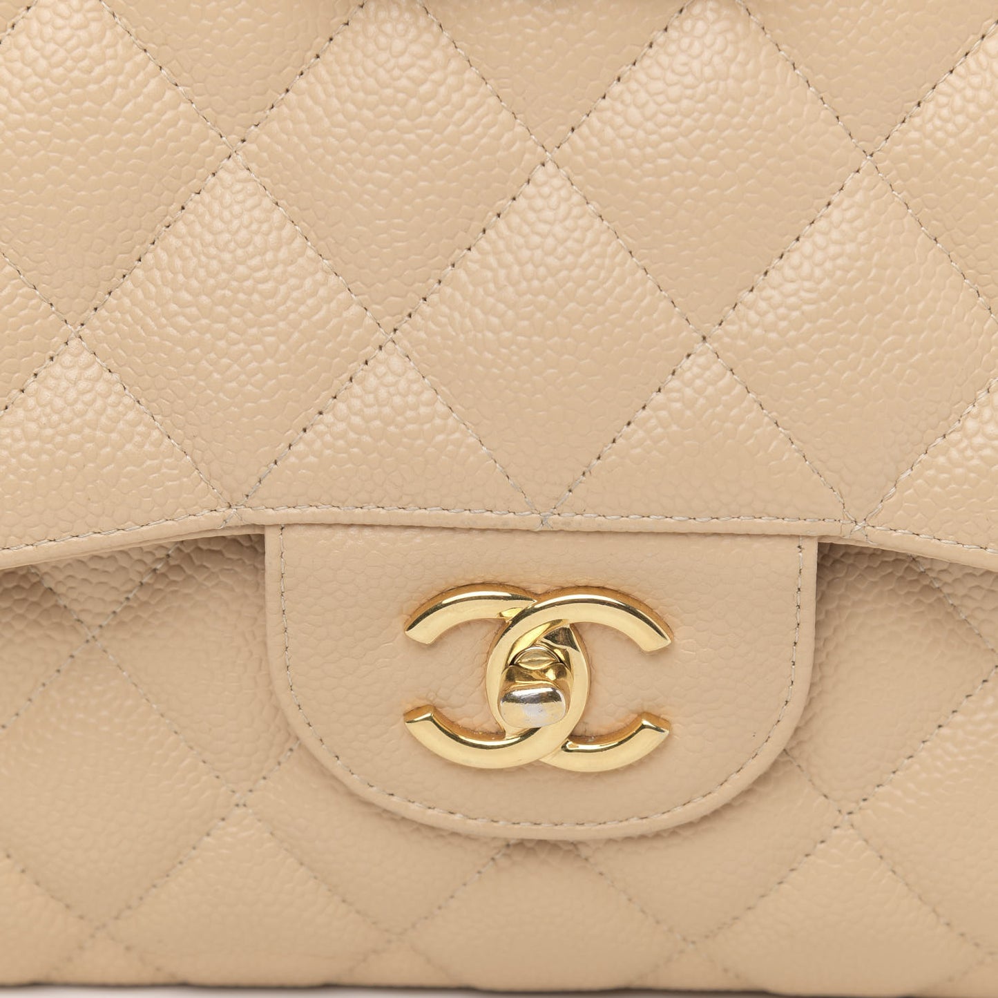 Caviar Quilted Jumbo Double Flap Light Beige