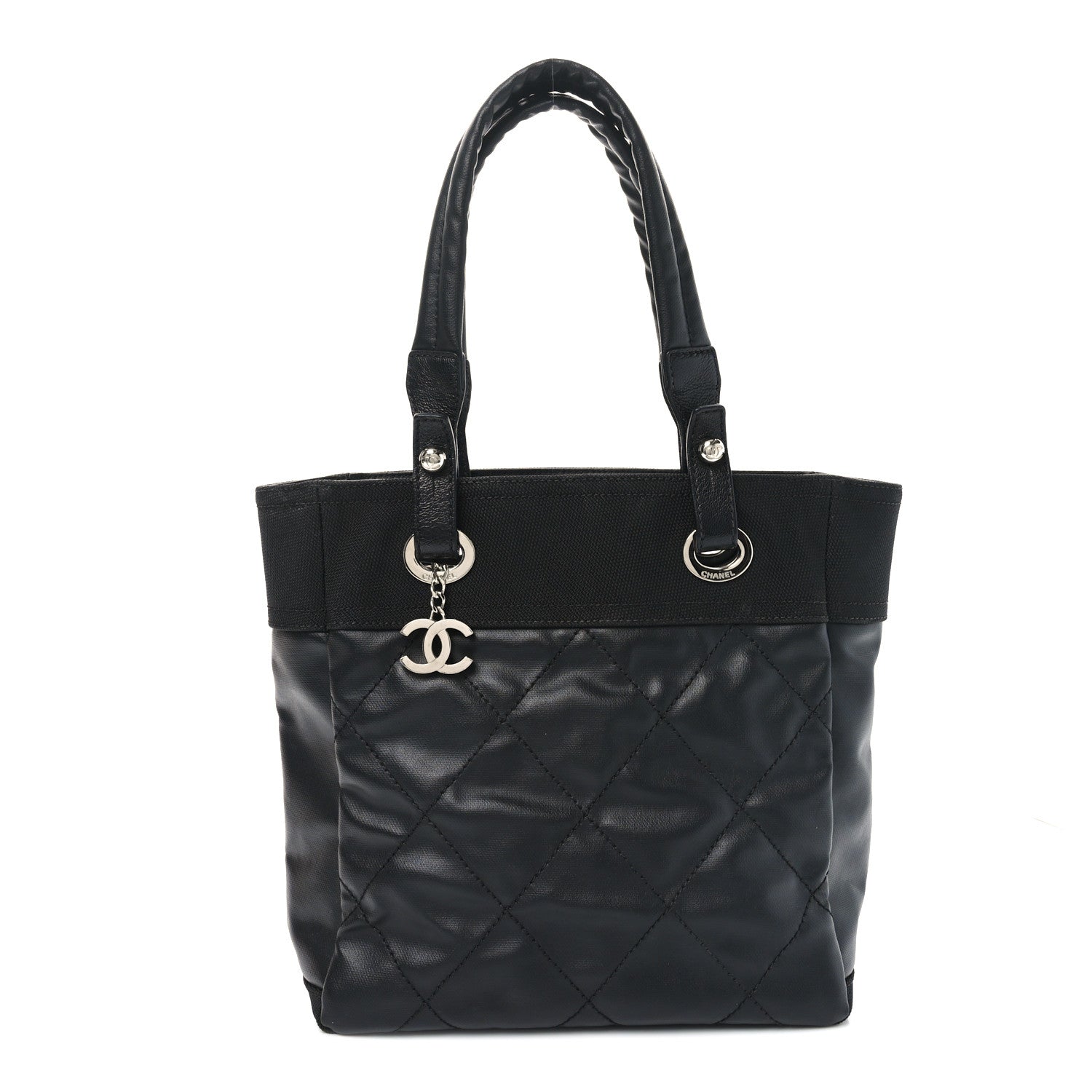 Chanel Coated Canvas Quilted Small Paris Biarritz Tote Black 1 of 10