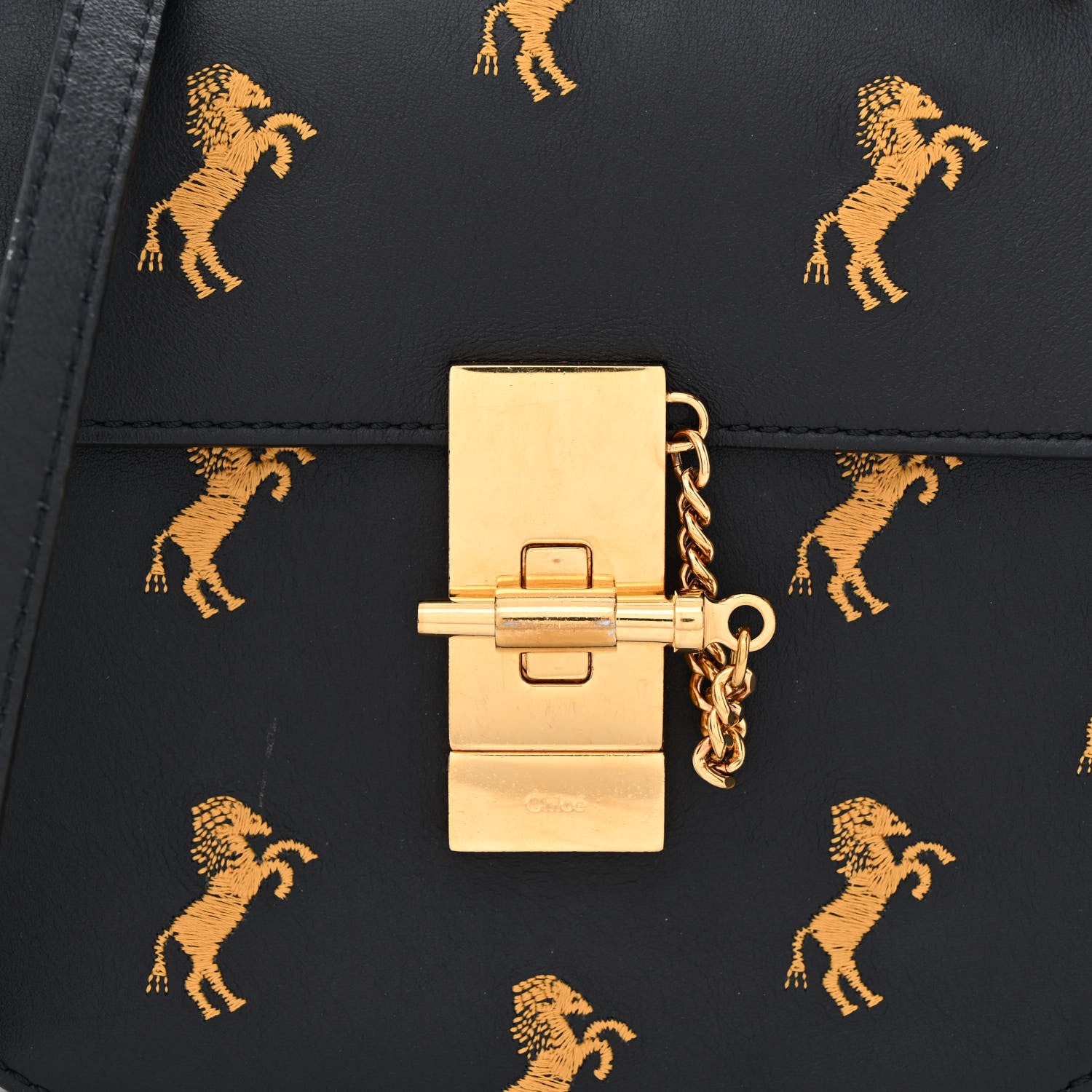 Chloe Calfskin Little Horses Embroidered Mini Drew Bijou Shoulder Bag Full Blue 8 of 14