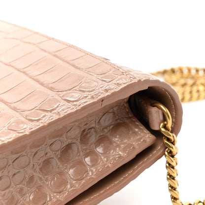 Balenciaga Shiny Calfskin Crocodile Embossed Hourglass Chain Bag Nude Beige 18 of 20