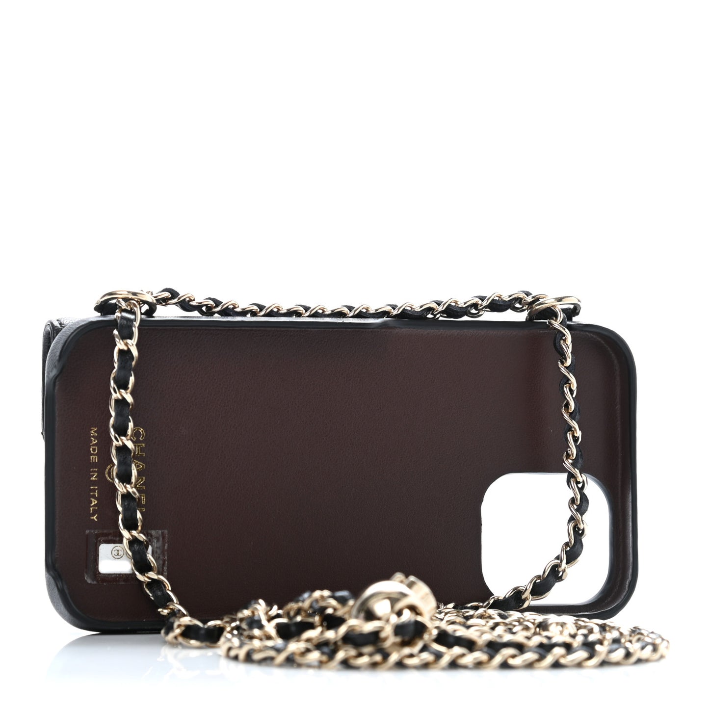 Lambskin Quilted iPhone XII Pro Holder With Chain Black