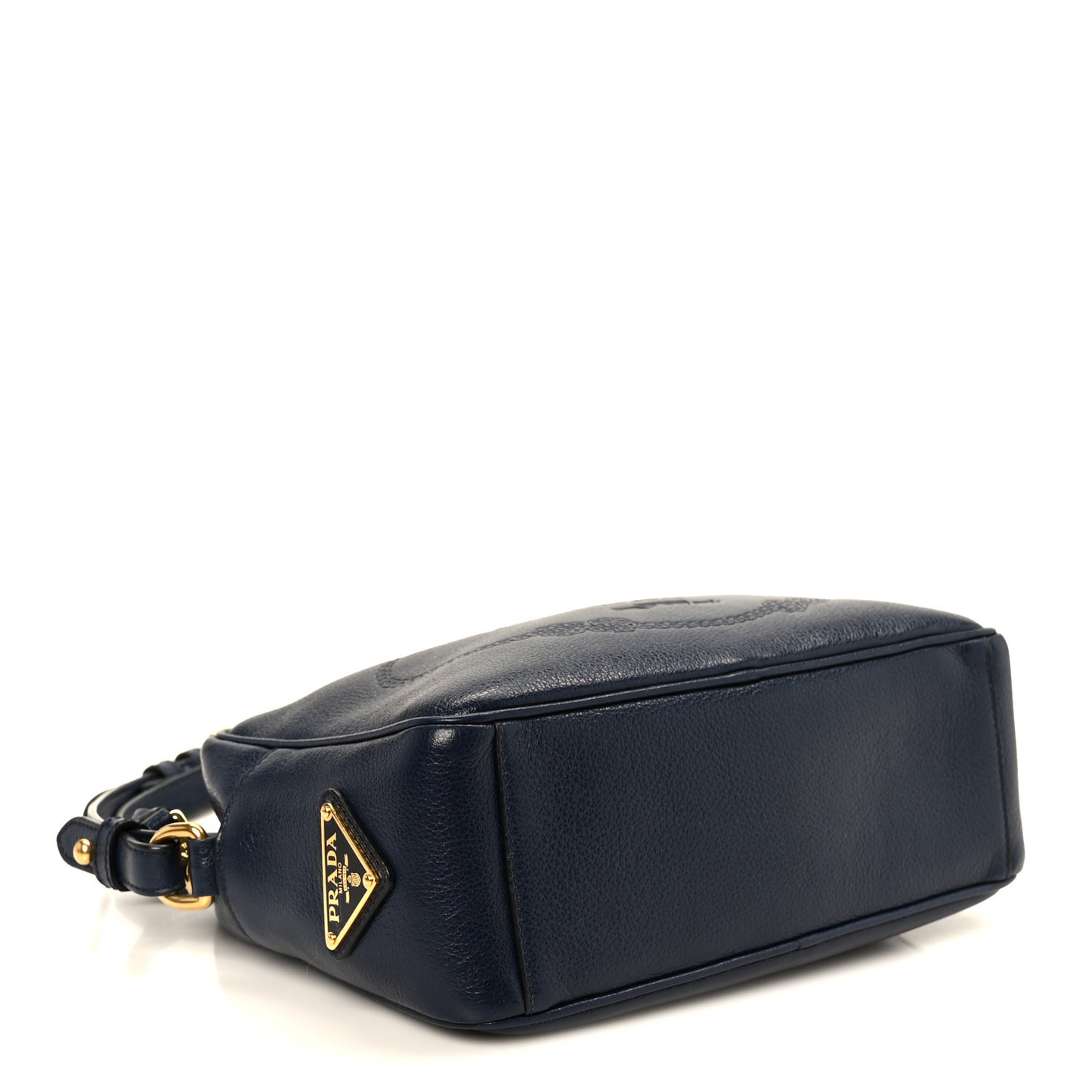 Glace Calfskin Embossed Logo Camera Bag Navy Blue