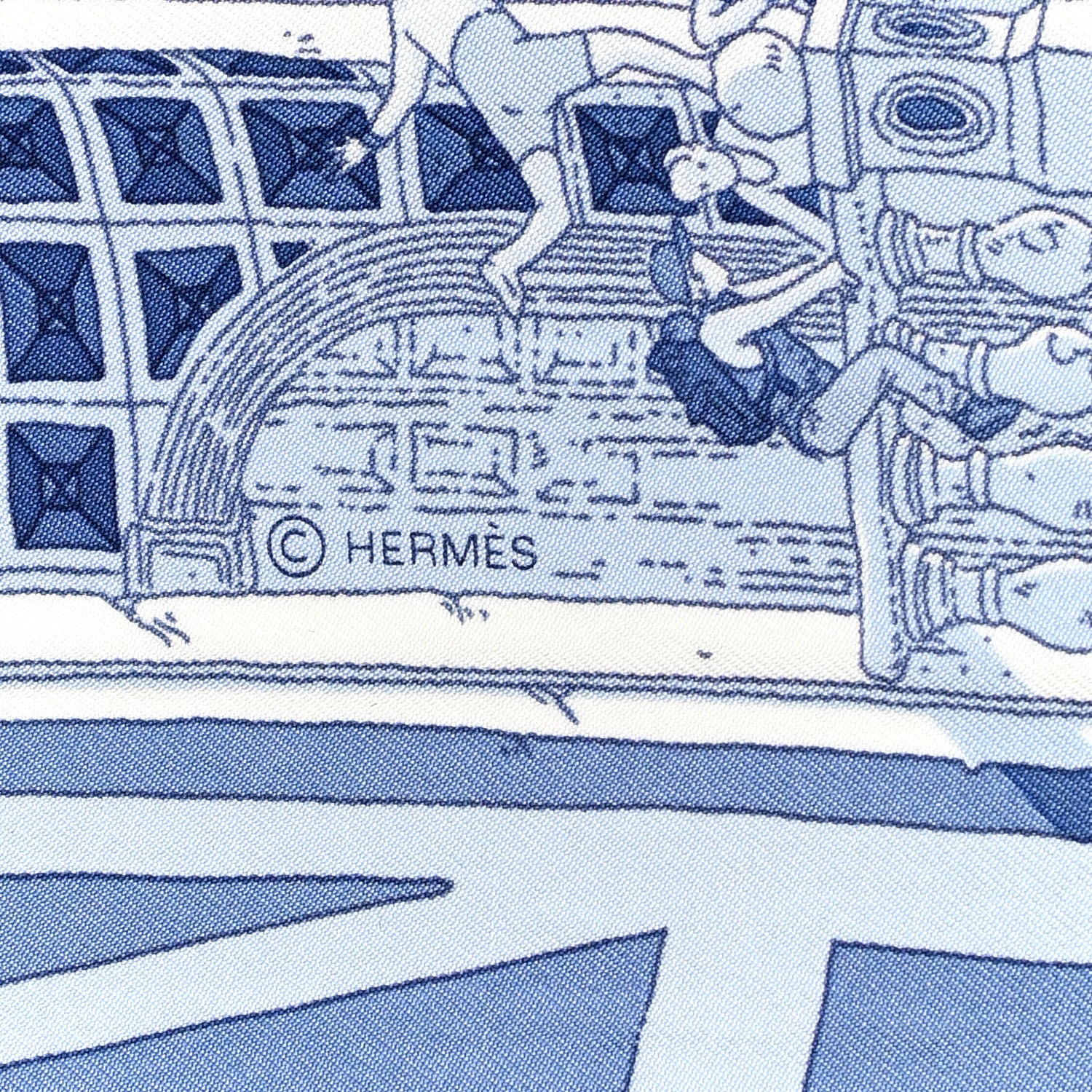 Hermes Silk Le Grand Prix du Faubourg Scarf 90 Bleu Azur Bleu Jean White 4 of 6