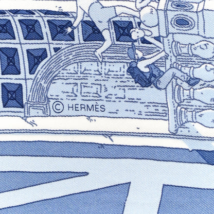 Hermes Silk Le Grand Prix du Faubourg Scarf 90 Bleu Azur Bleu Jean White 4 of 6