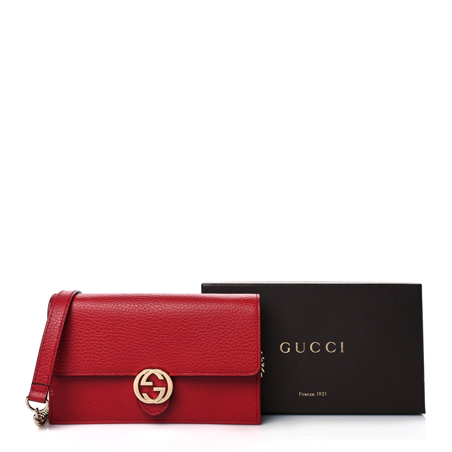 Gucci Dollar Calfskin Interlocking G Chain Wallet Red 10 of 10