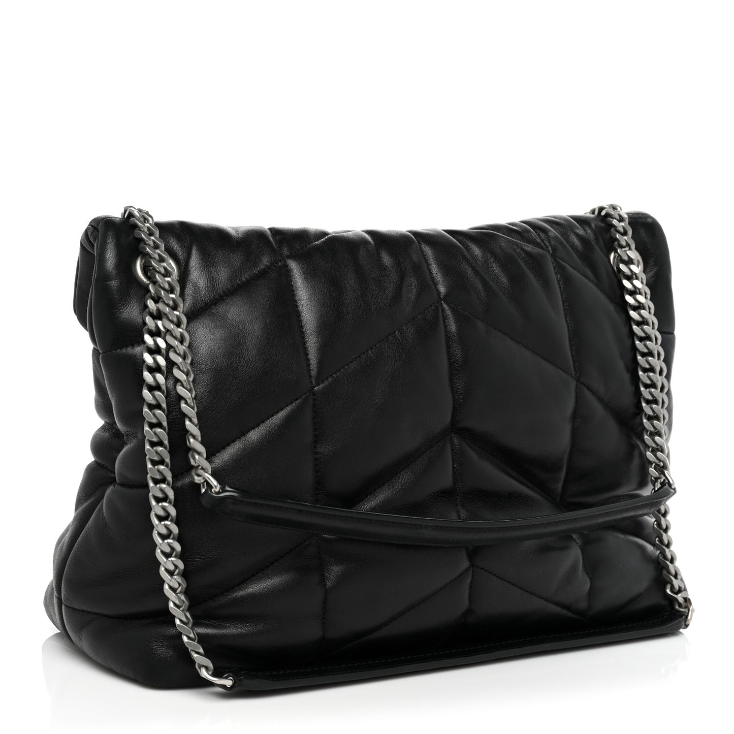 Lambskin Quilted Medium Loulou Puffer Monogram Chain Satchel Black