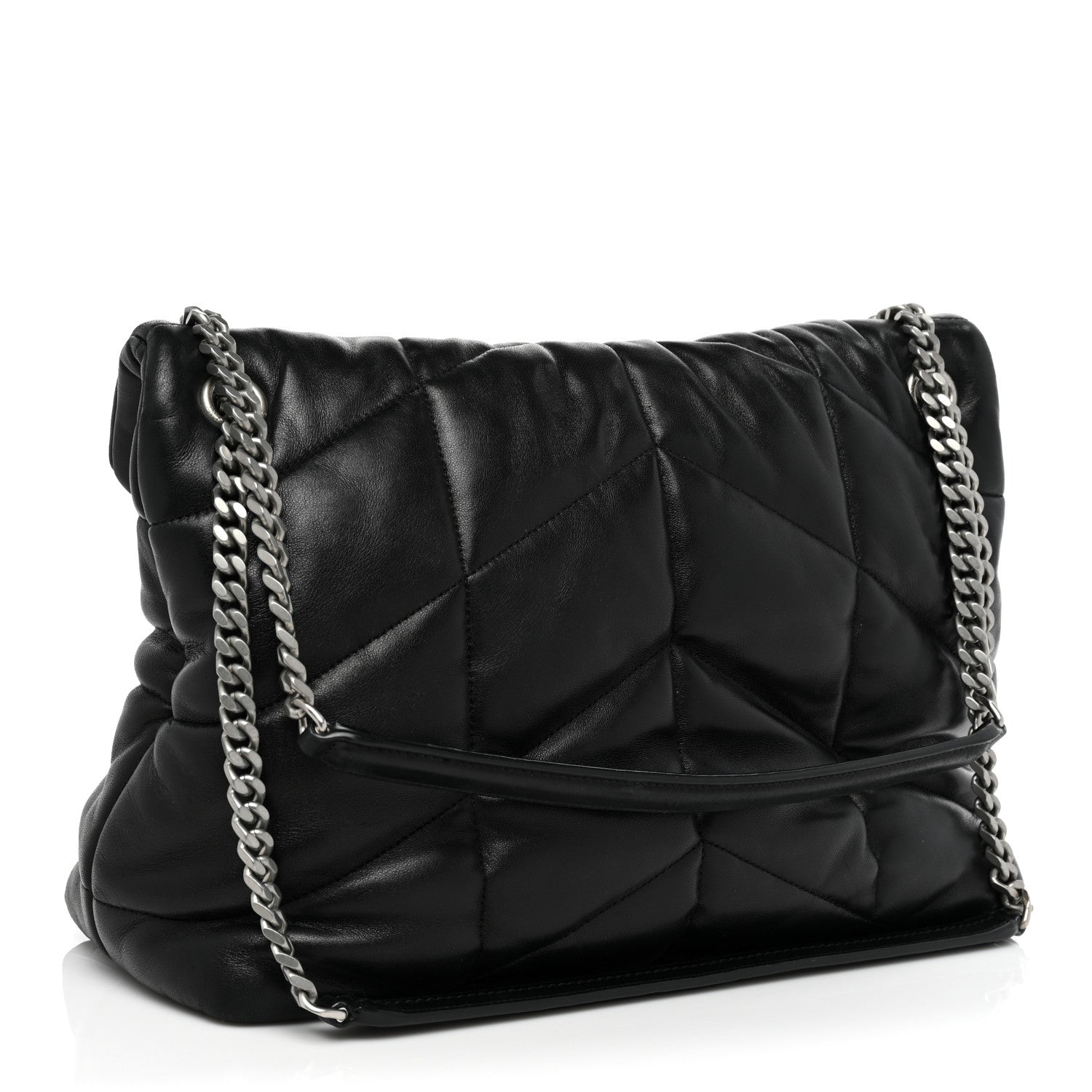 Saint Laurent Lambskin Quilted Medium Loulou Puffer Monogram Chain Satchel Black 3 of 16
