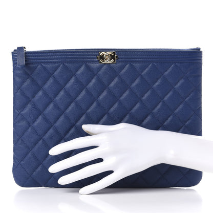 Chanel Caviar Quilted Medium Boy Cosmetic Case Blue 2 of 9