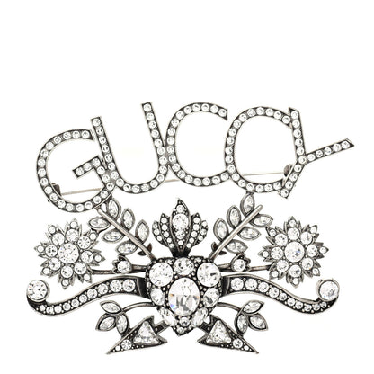 Gucci Metal Crystal Guccy Brooch Aged Silver 1 of 4