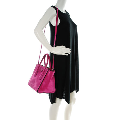 Prada Scamosciato Suede Twin Pocket Tote Fuxia 2 of 9