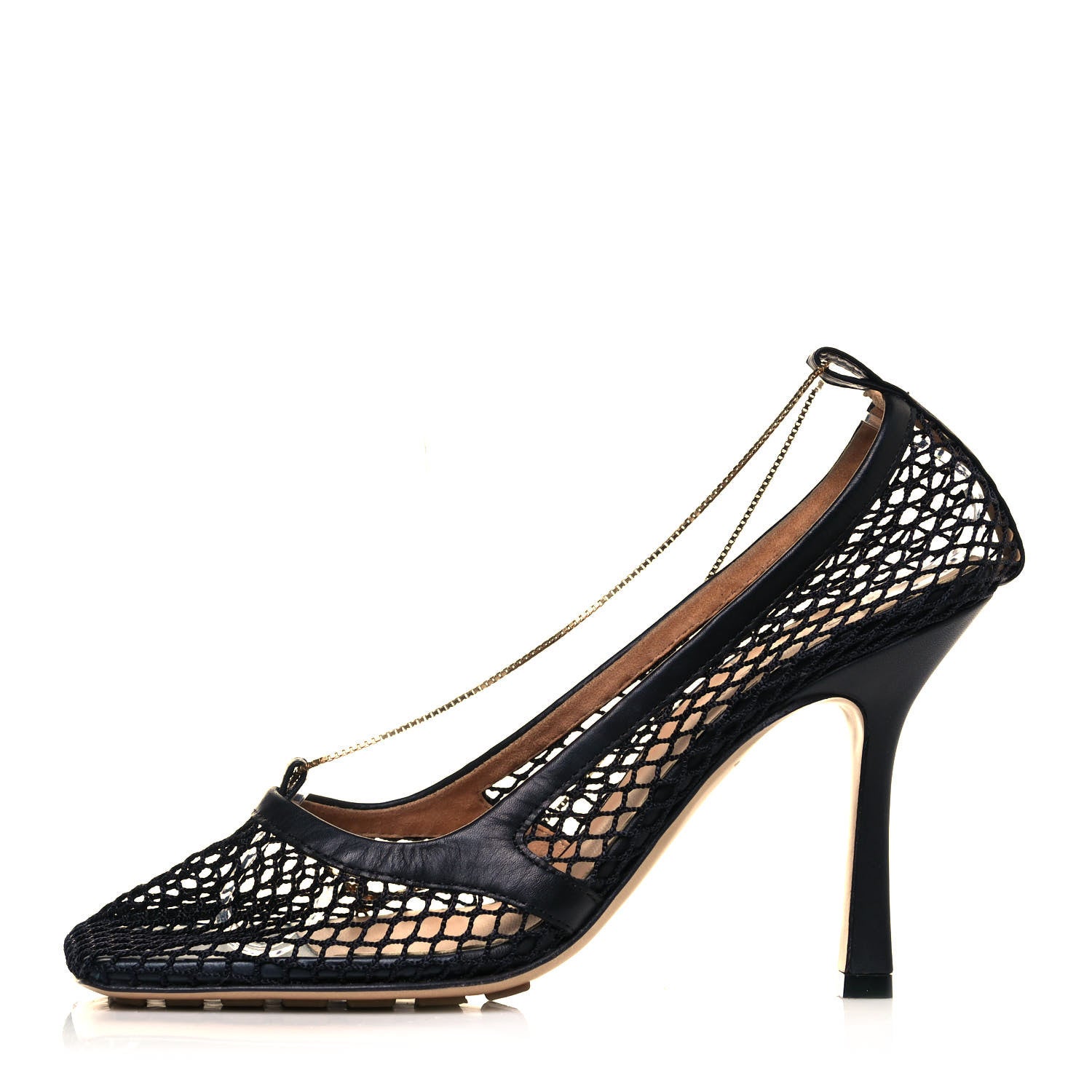 Bottega Veneta Mesh Calfskin Chain Stretch Pumps 38 Black 1 of 8
