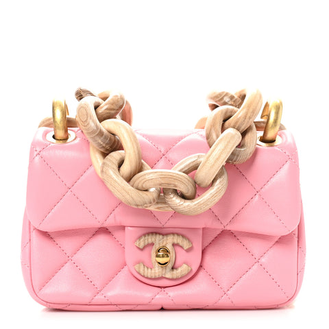 Lambskin Wenge Quilted Mini Fashion Wood Square Flap Pink