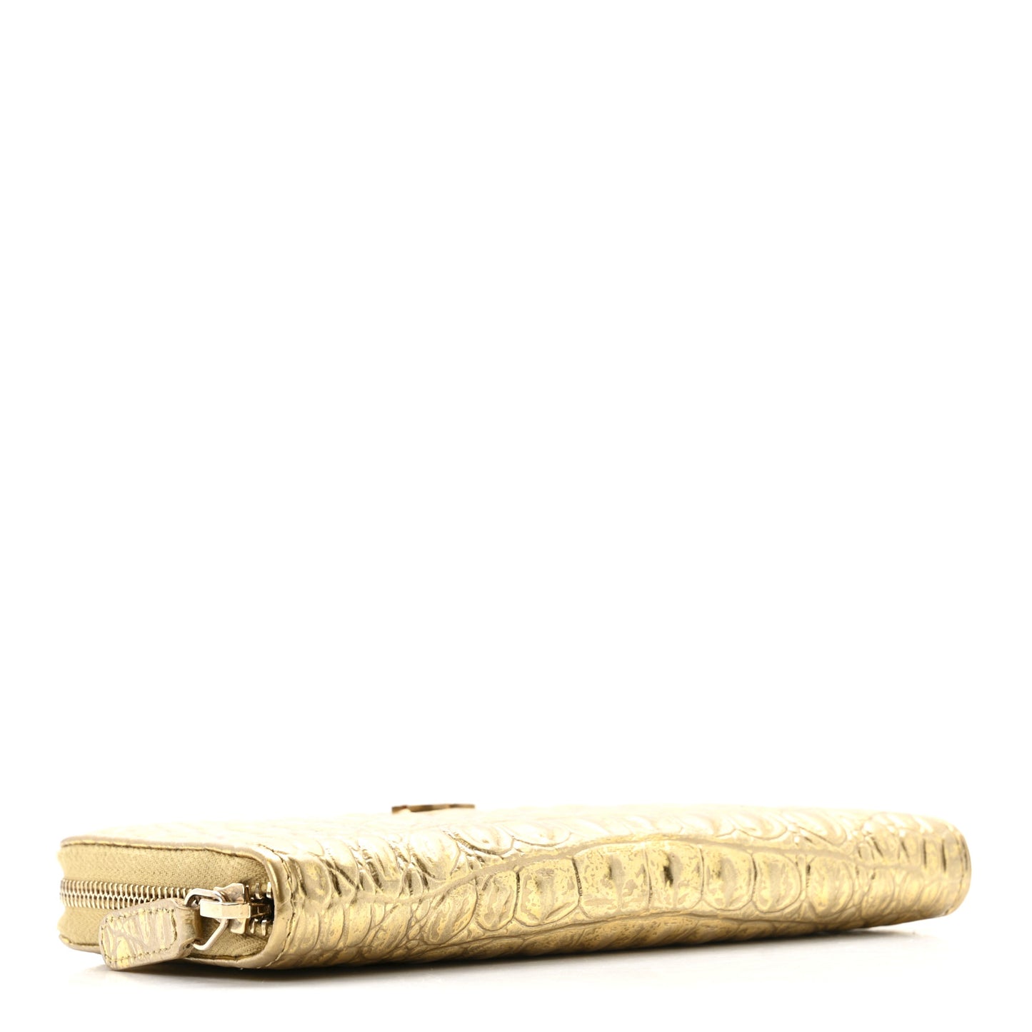 Metallic Calfskin Crocodile Embossed Small Zip Wallet Gold