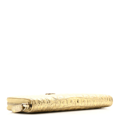 Chanel Metallic Calfskin Crocodile Embossed Small Zip Wallet Gold 4 of 14