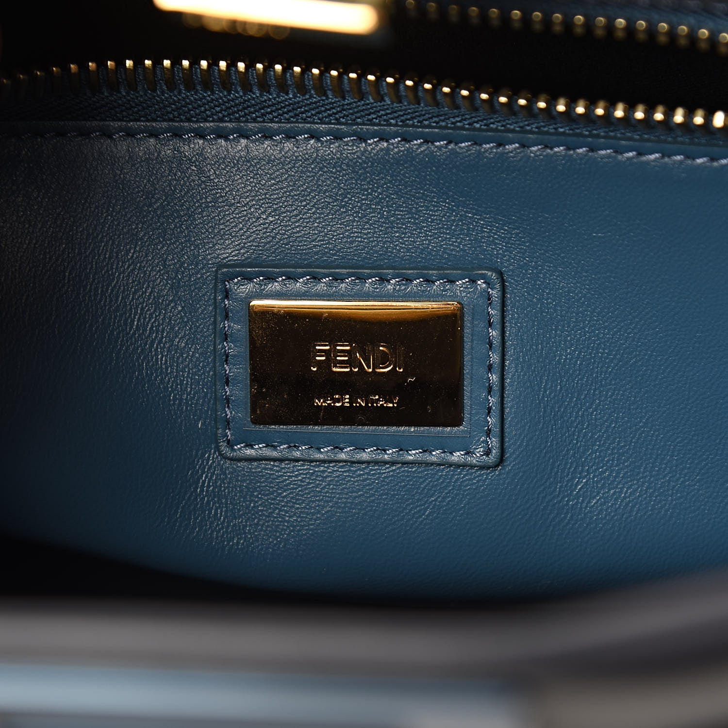 Fendi Vitello Seta Shiny Nappa Medium Peekaboo Iconic Satchel Blue Notte Turchese 7 of 12