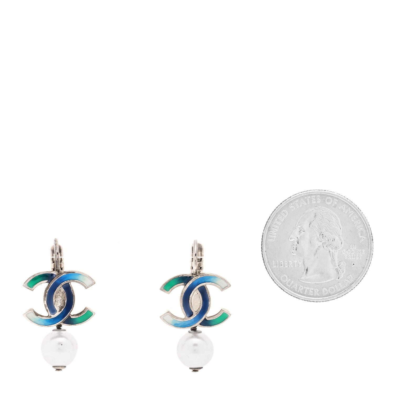 Chanel Enamel CC Pearl Drop Earrings Multicolor 2 of 4