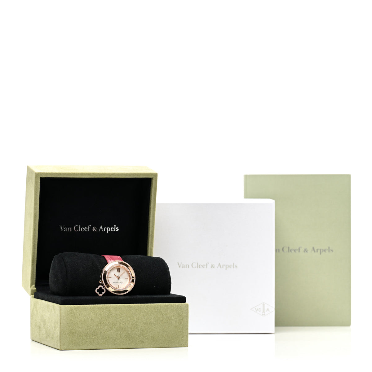 Van Cleef & Arpels 18K Rose Gold Alligator Diamond Bezel 32mm Charms Quartz Watch 6 of 6