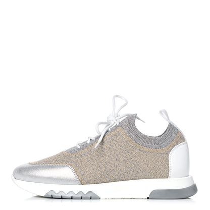 Hermes Metallic Technical Canvas Goatskin Bouncing Sneakers 37 White 1 of 9