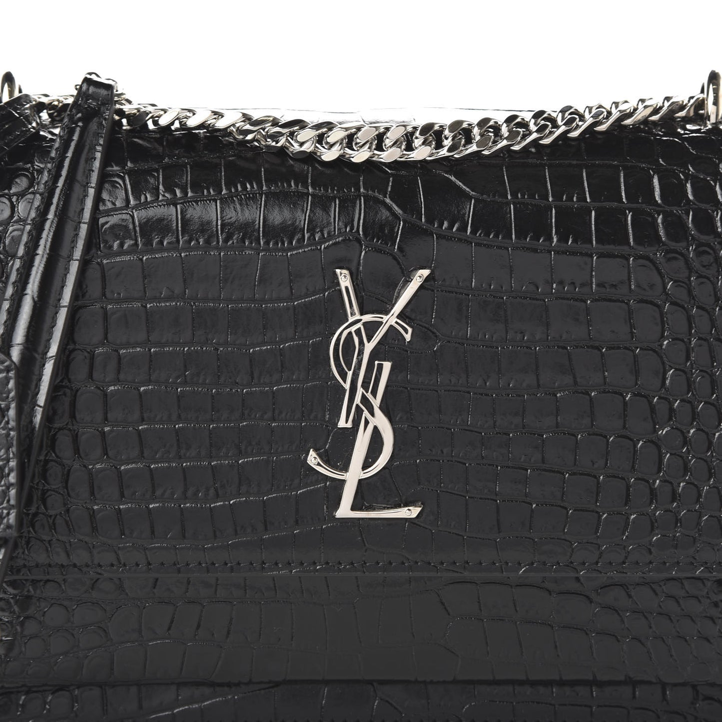 Calfskin Crocodile Embossed Medium Monogram Sunset Black