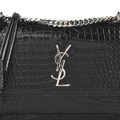 Saint Laurent Calfskin Crocodile Embossed Medium Monogram Sunset Black 9 of 9