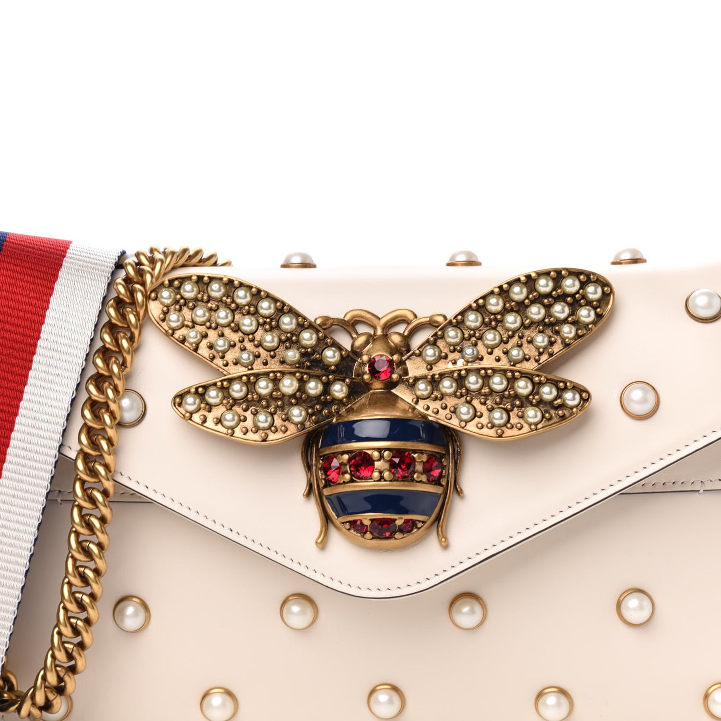 Nappa Pearl Studded Mini Queen Margaret Broadway Shoulder Bag Mystic White