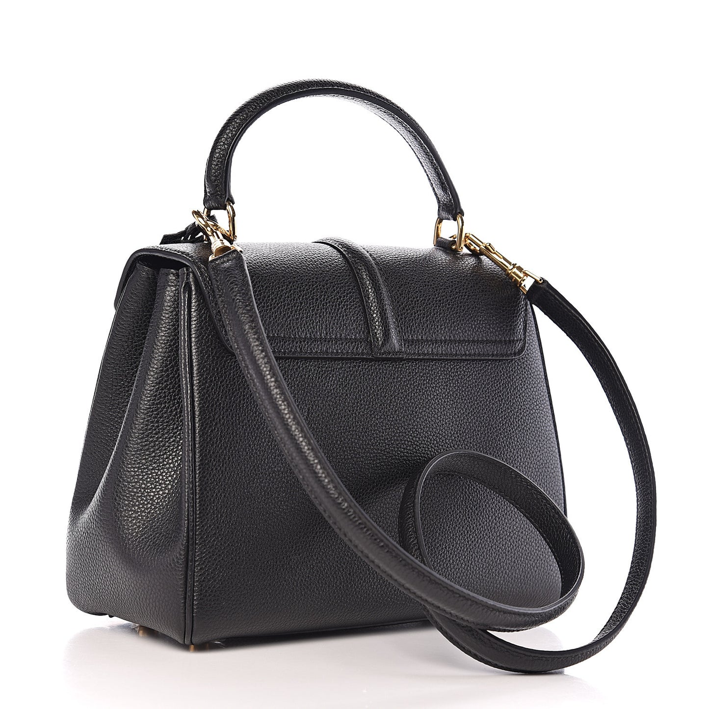 Grained Calfskin Small 16 Top Handle Bag Black