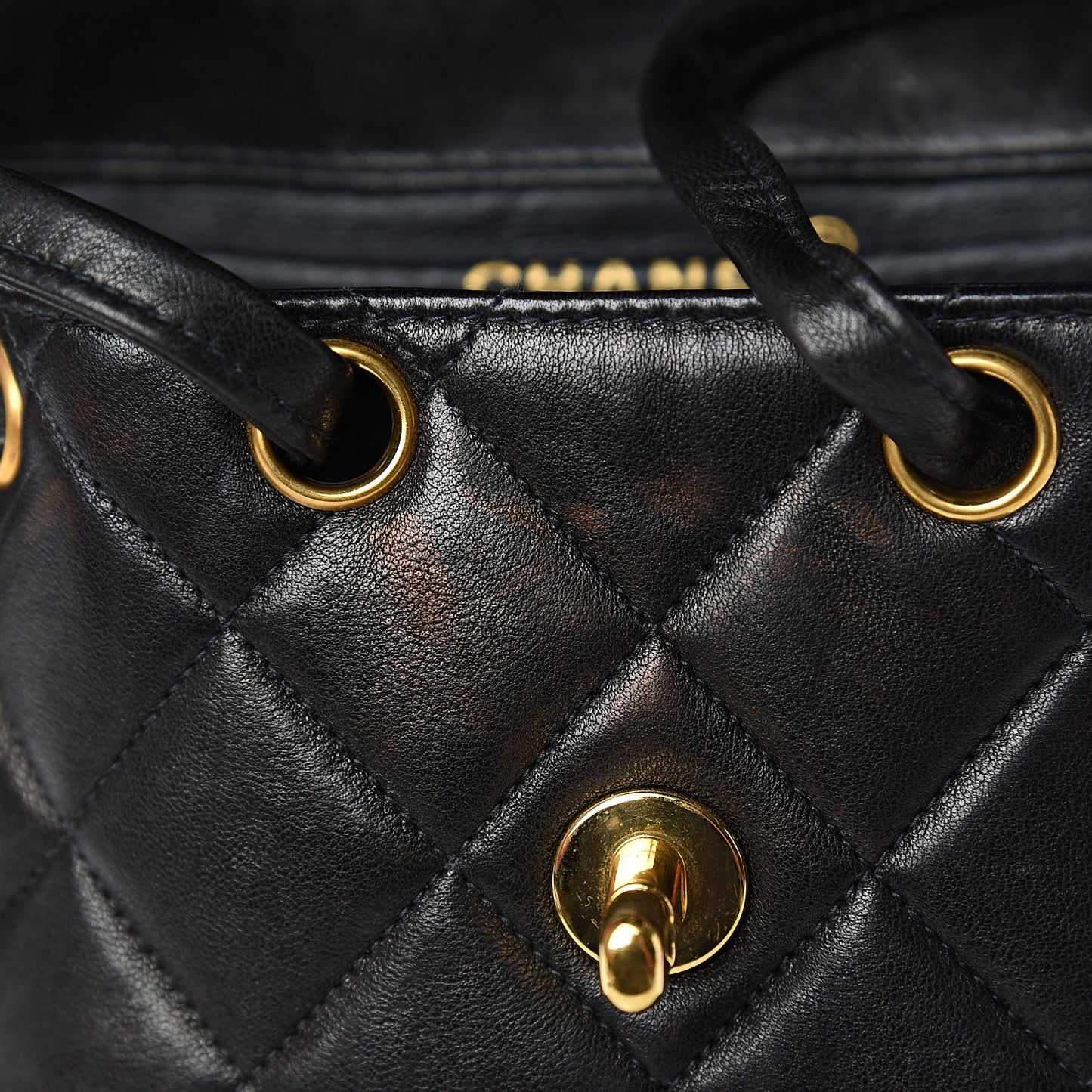 Lambskin Quilted Drawstring Backpack Black