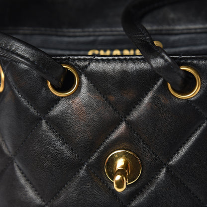 Chanel Lambskin Quilted Drawstring Backpack Black 9 of 11