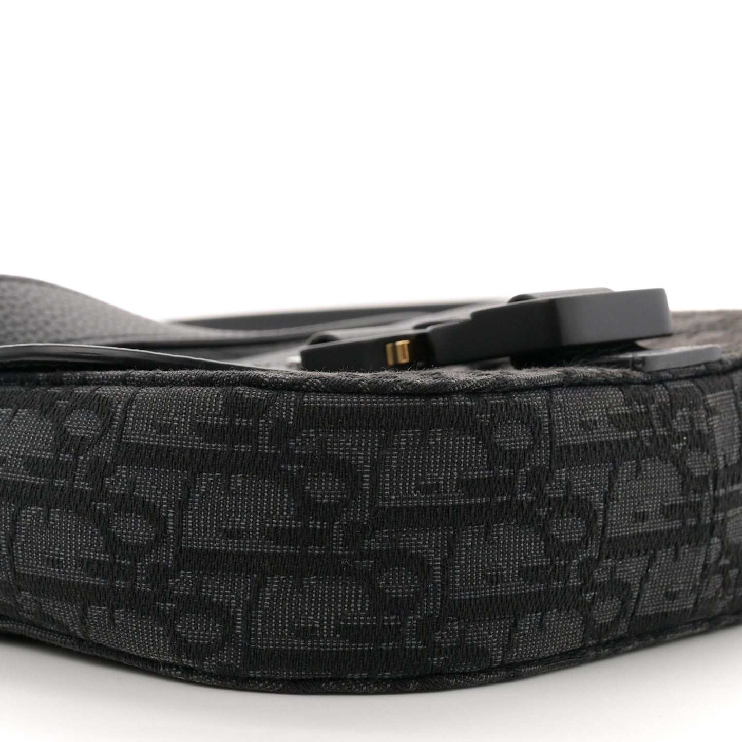 Oblique Jacquard Grained Calfskin Mini Saddle Messenger Bag With Flap Black