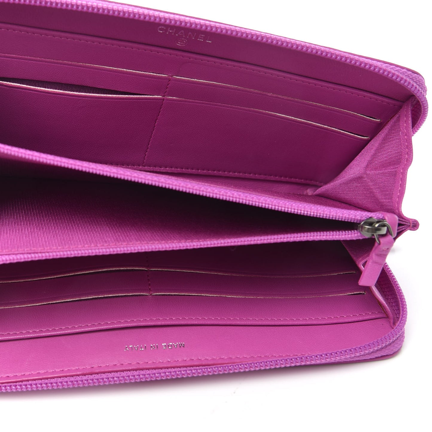 Lambskin Quilted Boy Zip Wallet Fuchsia
