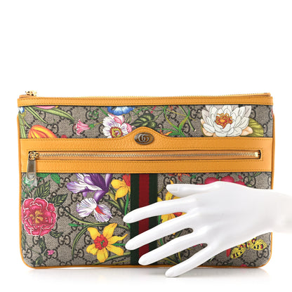 Gucci GG Supreme Monogram Flora Large Ophidia Pouch Clutch Beige Multicolor Crop 2 of 7