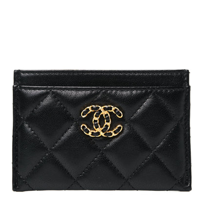 Chanel Shiny Goatskin Quilted Chanel 19 Card Holder Black 1 of 10