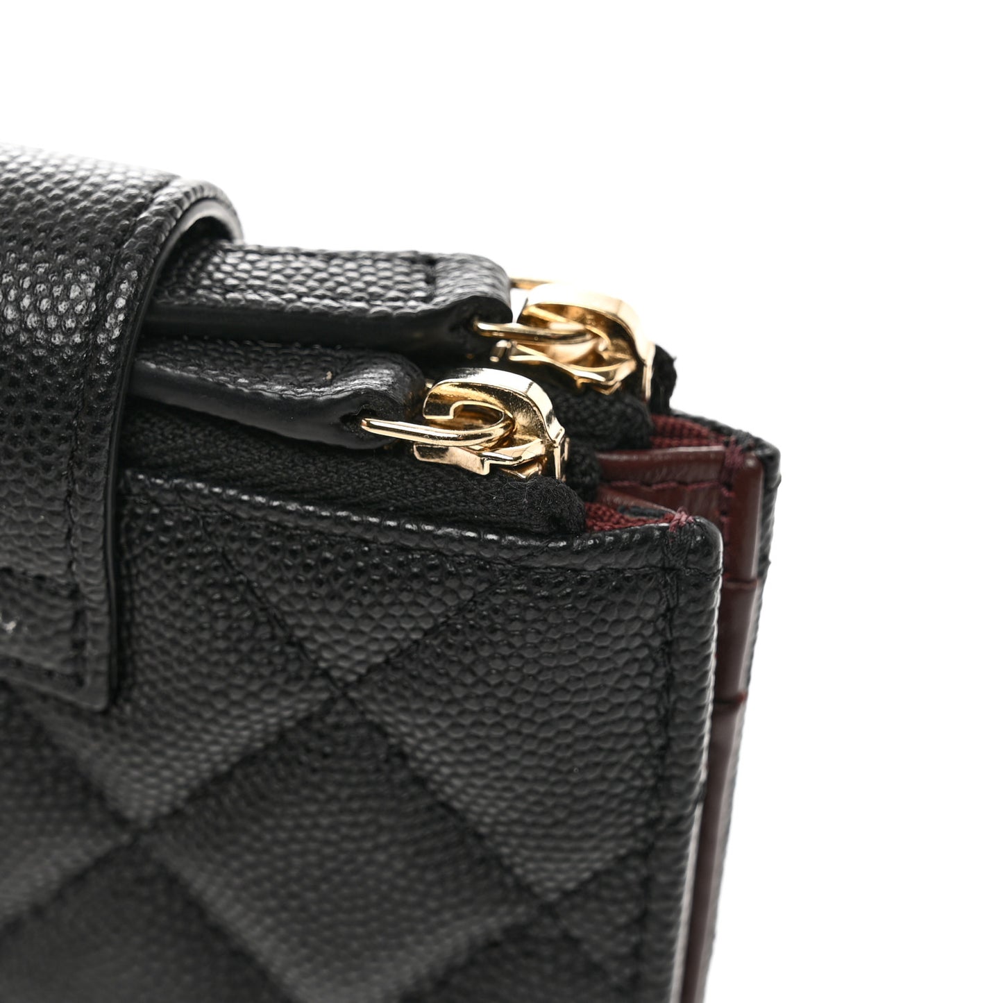 Caviar Quilted Compact Zipped Pocket Wallet Black
