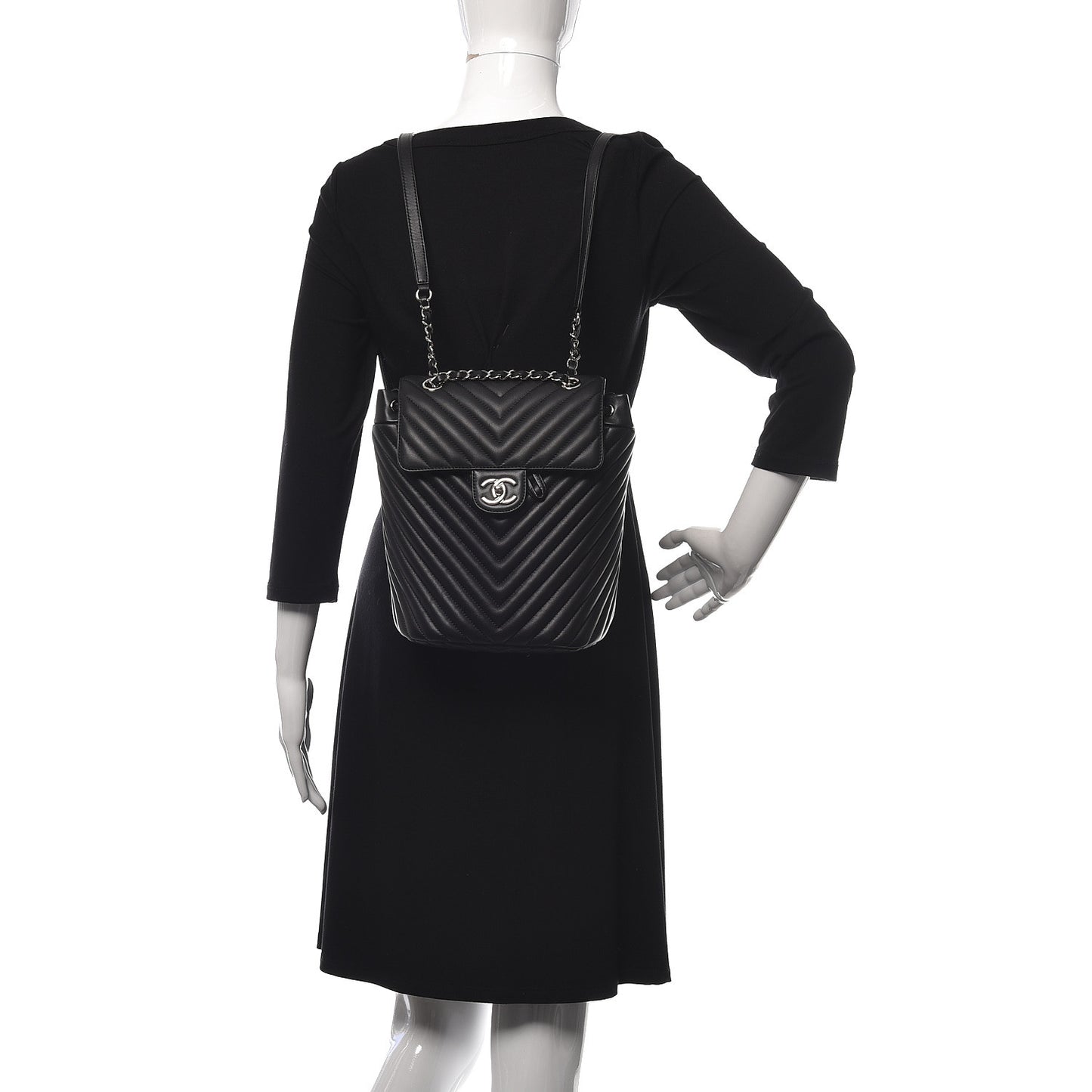 Calfskin Chevron Quilted Small Urban Spirit Backpack Black
