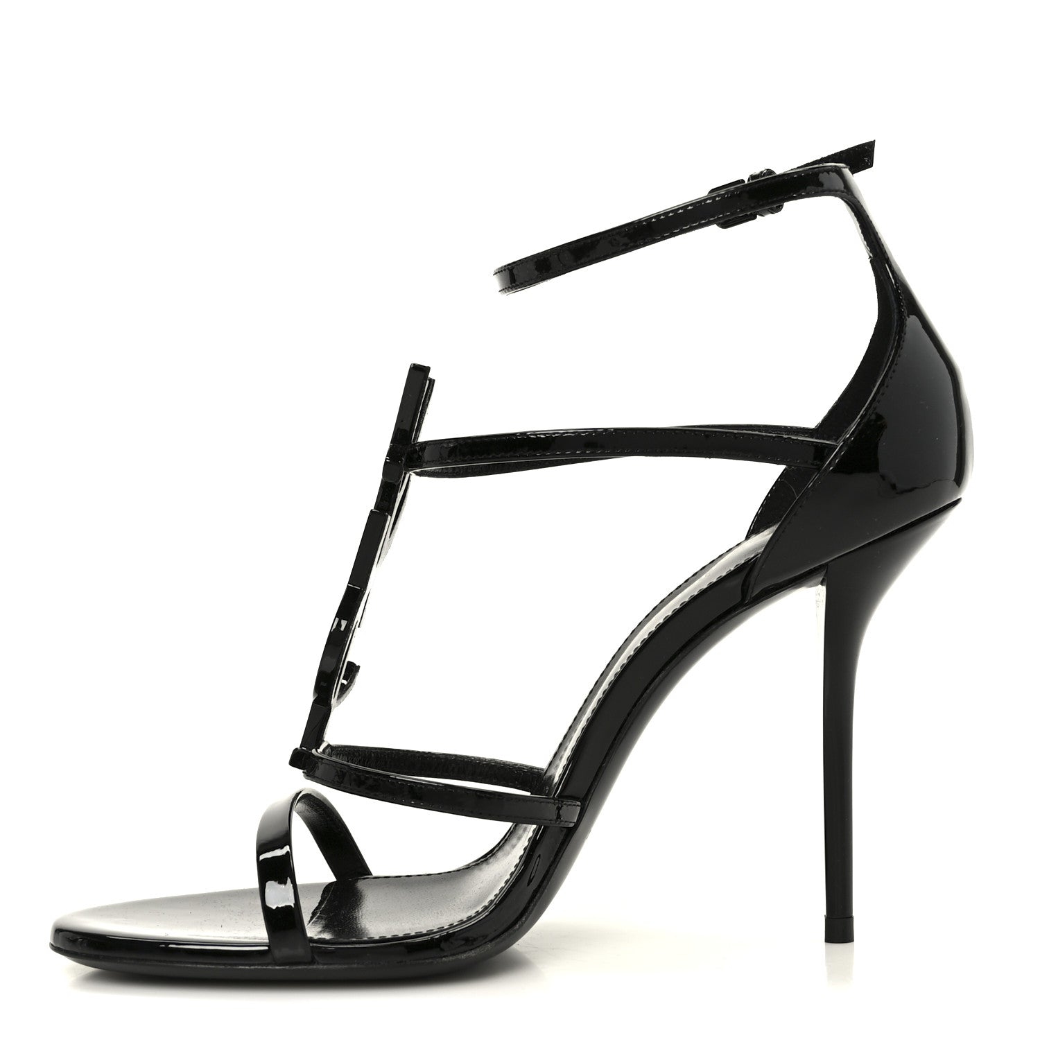 Saint Laurent Vernice Chiffon Cassandra 100 Ankle Strap Sandals 38 Black 1 of 10
