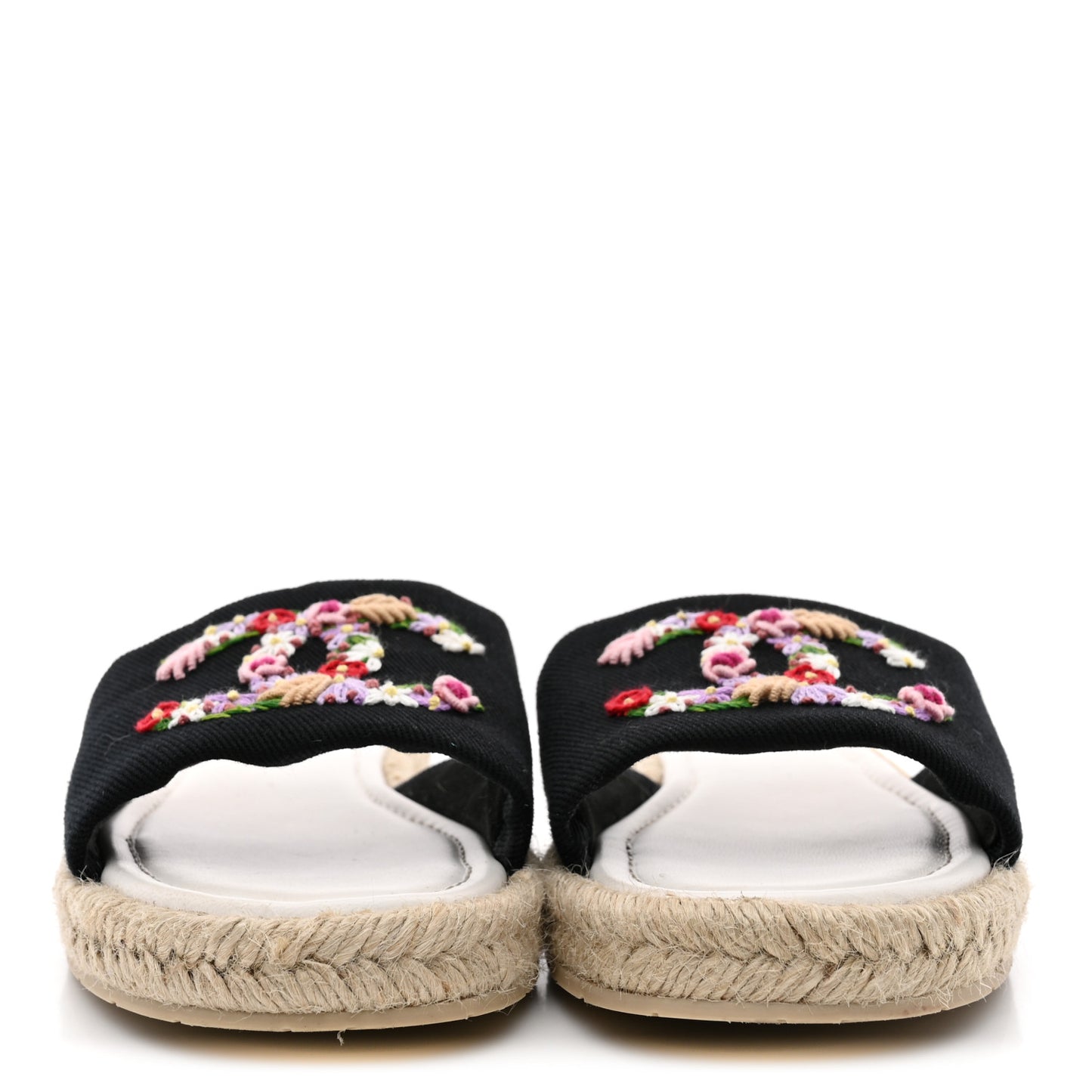 Canvas Embroidered CC Floral Espadrille Slip On Sandals 39 Black Multicolor