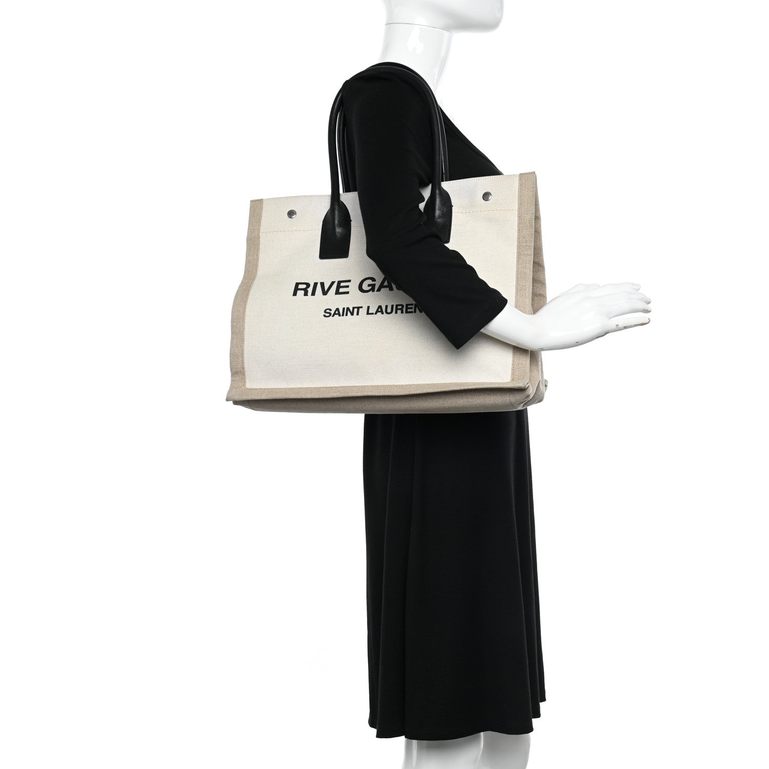 Saint Laurent Linen Calfskin Small Rive Gauche Tote Greggio Natural 2 of 11