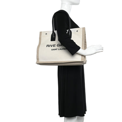 Saint Laurent Linen Calfskin Small Rive Gauche Tote Greggio Natural 2 of 11