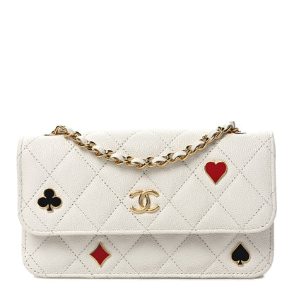 Chanel Caviar Quilted Enamel Coco Casino Flap Phone Holder With Chain White 1 of 11