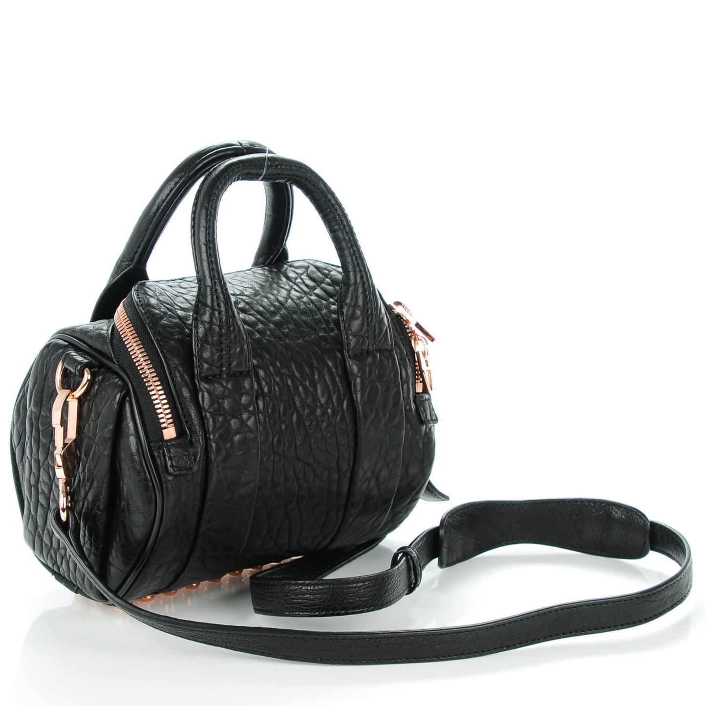 Pebbled Lambskin Mini Rockie Black Rose Gold Hardware