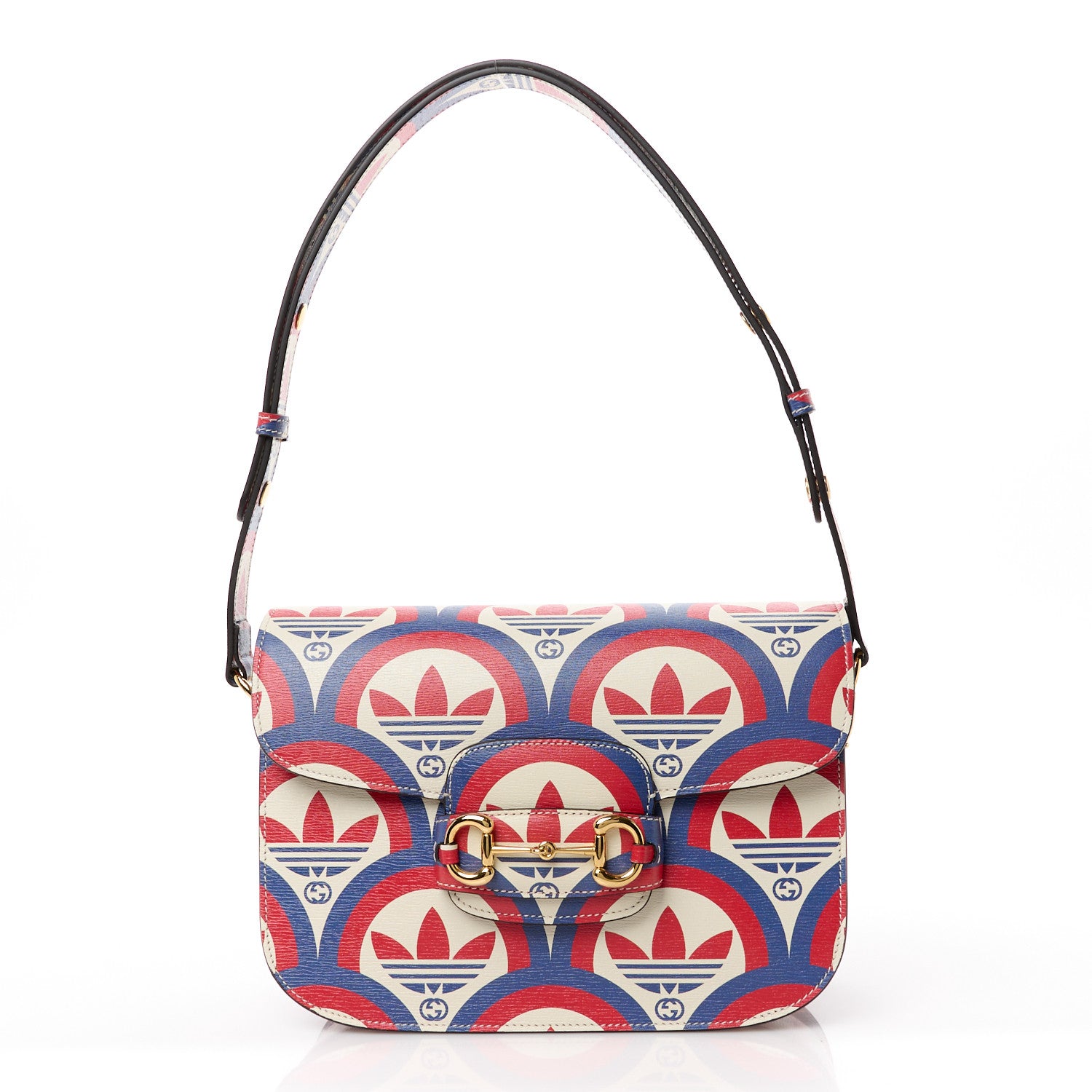 Gucci X ADIDAS Shangai Calfskin Web Trefoil Interlocking G Small Horsebit 1955 Shoulder Bag Red White Blue 1 of 13