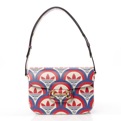 Gucci X ADIDAS Shangai Calfskin Web Trefoil Interlocking G Small Horsebit 1955 Shoulder Bag Red White Blue 1 of 13