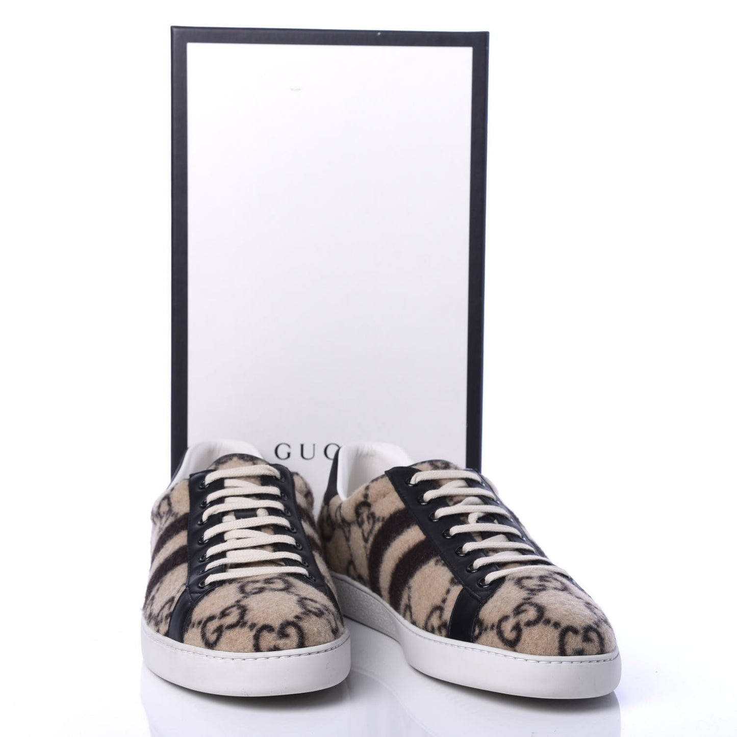 Covered Wool Big GG Monogram Mens Sneakers 11 Beige Black