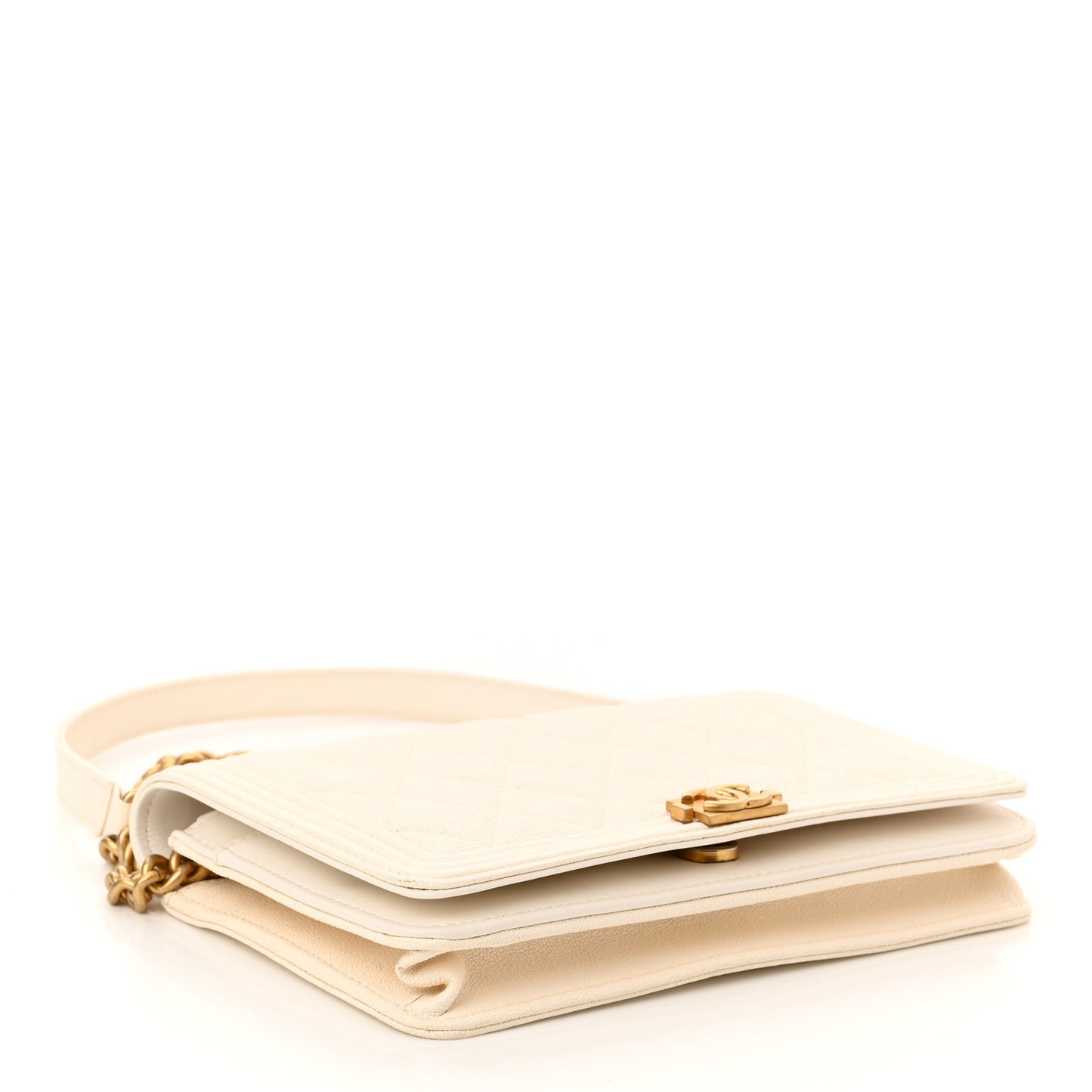 Caviar Quilted Boy Wallet On Chain WOC White